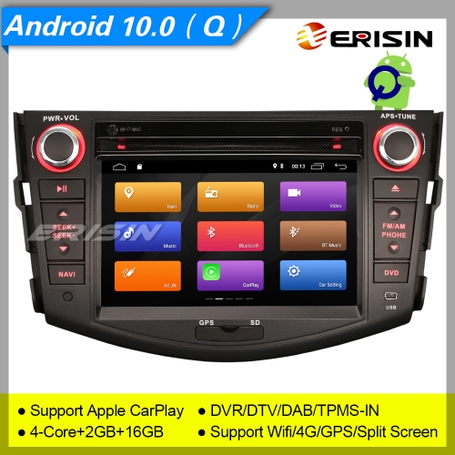 Erisin ES3024R GPS Android 10.0 Toyota RAV4 Autoradio Bluetooth DVD DAB+TNT TPMS DSP CarPlay 7” SWC TNT BT 4G TPMS DVR OBDII Mirror Link Bluetoo