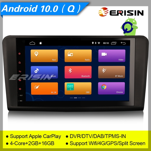 Erisin ES3094L SWC Android 10.0 Mercedes Benz Car Stereo DAB+ ML GL W164 X164 CarPlay DSP 9" OBD II Wifi 4G Bluetooth DVR USB GPS Mirror Link Split
