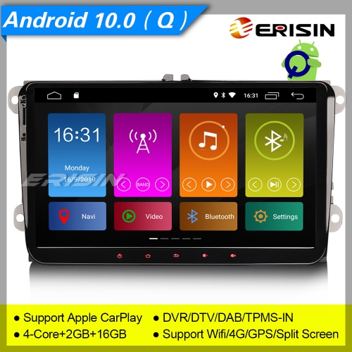 Erisin ES3091V CarPlay Android 10.0 DAB+ Car StereoFor VW Jetta Golf Seat Beetle Skoda BT 9" SWC TPMS DVR OBDII Mirror Link Bluetooth Split 4G CAM