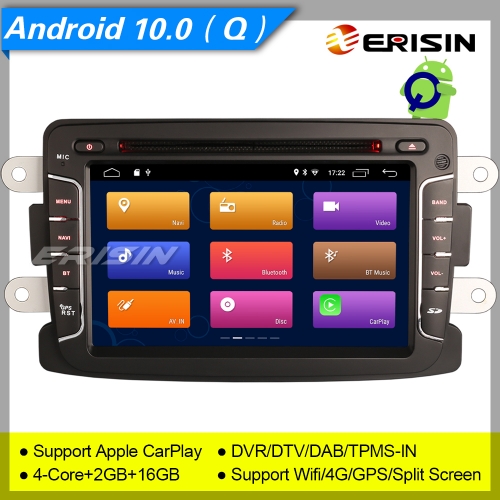 Erisin ES3029D DAB+CarPlay GPS DSP DVD Android 10.0 Autoradio Renault Dacia Duster Lodgy Dokker 7" SWC TPMS DVR OBDII Mirror Link Bluetooth Split 4G C