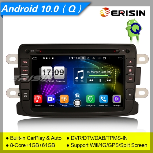 PX5 Android 10.0 Autoradio Renault Dacia Sandero Duster Logan Dokker DAB+ DSP 7" Erisin ES8783D