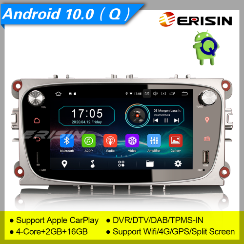 2+16GB PX30 CarPlay Android 10 DAB+ Ford Autoradio Mondeo Focus C-Max S-Max Galaxy GPS OBD TPMS DVR TNT Mirror Wifi USB SD 7" Erisin ES5909FS