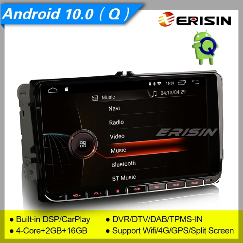2+16GB 4 Core Android 10.0 Autoradio For VW Seat Skoda Golf 5 6 T5 Superb Fabia Touran Touran DAB+ DSP CarPlay SWC DTV BT 4G 9" Erisin ES4291V