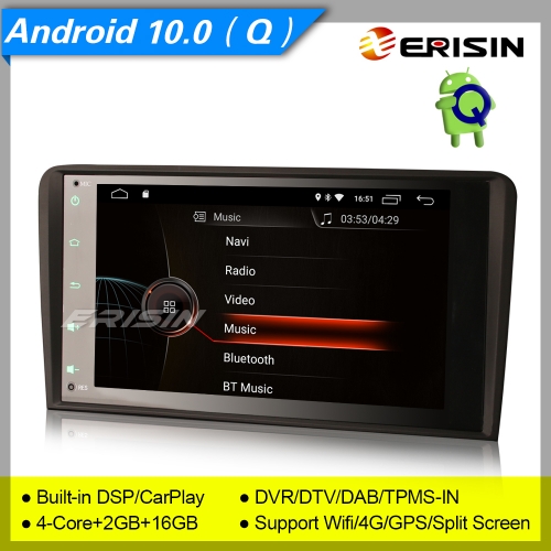 2+16GB 4 Core DSP Android 10.0 Autoradio Audi A3 S3 RS3 RNSE-PU CarPlay DAB+ DTV SWC TPMS DVR OBD BT GPS 8" Erisin ES4283A