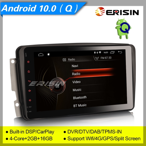 2+16GB 4 Core DSP Android 10.0 Car Stereo Mercedes C CLK G Class W203 W209 W639 W463 Viano Vito DAB+ CarPlay BT DVR Navi 8" Erisin ES4289C
