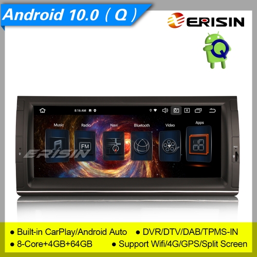 4+64G 8 Core DSP CarPlay Android 10.0 Car Stereo BMW E39 E53 5er X5 M5 DAB+ Radio DVR 4G SWC BT Sat Navi GPS 4G TPMS 10.25" Erisin ES8153B