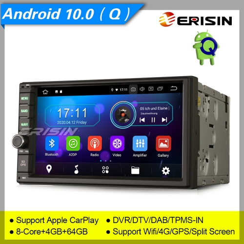 4+64GB PX5 Autoradio Android 10.0 2 Din Car Stereo Car Radio Double DAB+ Radio CarPlay Sat Navi TPMS DVR Bluetooth OBD DTV USB SD 7" Erisin ES6970U