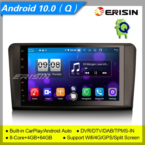 4+64G 8 Core CarPlay DSP Android 10.0 Mercedes Benz Car Stereo W164 X164 ML GL Class DAB+ Radio GPS DVR TPMS DTV Navi Erisin 9" ES8794L
