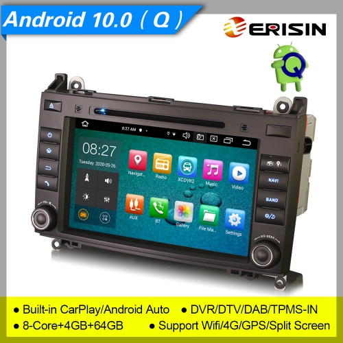 4+64G 8 Core DSP CarPlay Android 10.0 Autoradio Mercedes Benz Classe A B W169 W245 Sprinter Viano Vito W639 VW Crafter DAB+DVD 8" Erisin ES8121B
