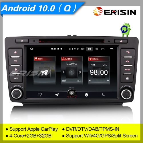 2+32GB 4 Core Android 10.0 Car DVD Player For Skoda Octavia Yeti Car Stereo Sat Navi TPMS BT 4G TPMS DVR OBD 8" Erisin ES2726S