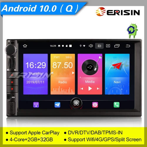 Erisin Autoradio ES2749U 2 Din Navigation For Nissan Bluetooth Double Android 10.0 GPS DAB+ 3-UI 7" SWC OBD DVR TPMS Mirror CAM Wifi 4G