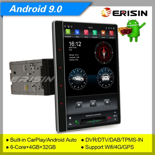 4+32G 6 Core DSP CarPlay 2 Din Autoradio Android 9.0 Détachable DAB+ GPS TNT TPMS DVR 12.2" Erisin ES8722T