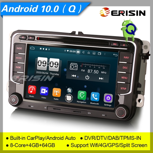 Android 10.0 Autoradio For VW Seat Golf T5 Skoda Altea Fabia DVD DAB+ CarPlay 7" Erisin ES8735V