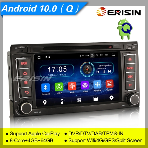 4+64GB PX5 8 Core Android 10.0 Autoradio VW TOUAREG T5 Multivan DAB+ DVD TPMS CarPlay TNT Bluetooth GPS DVR OBD 7" Erisin ES6956T