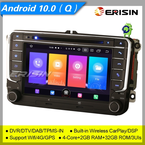CarPlay DSP 2+32GB 4 Core DSP Android 10.0 Autoradio VW Seat Skoda Golf Passat Tiguan Fabia Altea DAB+ TNT DVD 7" Erisin ES2758V