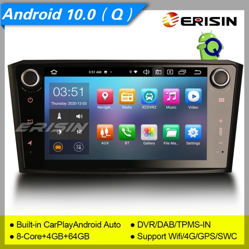 CarPlay DSP 4+64GB 8 Core Android 10.0 Autoradio TOYOTA AVENSIS T25 DAB+ DTV DVR TPMS GPS OBD BT 4G 8" Erisin ES8107A