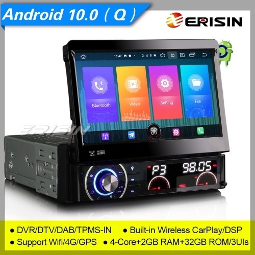 CarPlay DSP 2+32GB 4 Core DSP Android 10 Detachable Single 1 Din Car Stereo DVD Player DAB+ Radio Sat Navi BT 7" Erisin ES2790U