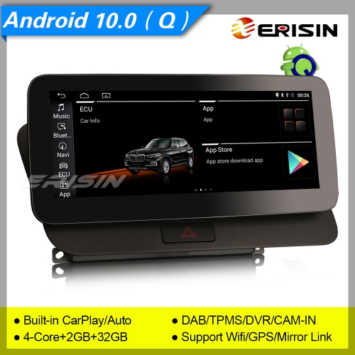 2+32GB MTK6737 Autoradio Audi Q5 2009-2016 CarPlay/Auto Android 10.0 GPS DAB+ DVR TPMS 4G IPS 10.25" Erisin ES2675Q