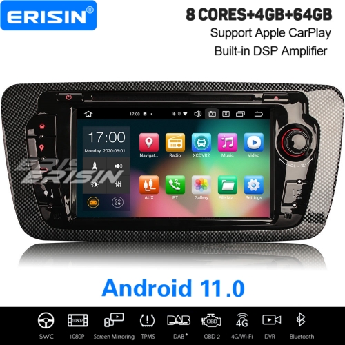 4+64GB 8 Core PX5 CarPlay Android 11.0 Seat Ibiza Autoradio DAB+ 4G BT DSP TPMS CarPlay Car DVD GPS TNT DVR CAM OBD TPMS BT 7“ Erisin ES8122S