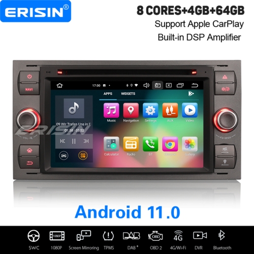 8 Core PX5 CarPlay 4+64GB DSP Android 11.0 Car DVD Player Ford Fiesta Focus S/C-Max Transit  DAB+ Radio Car Stereo 7" Erisin ES8166F