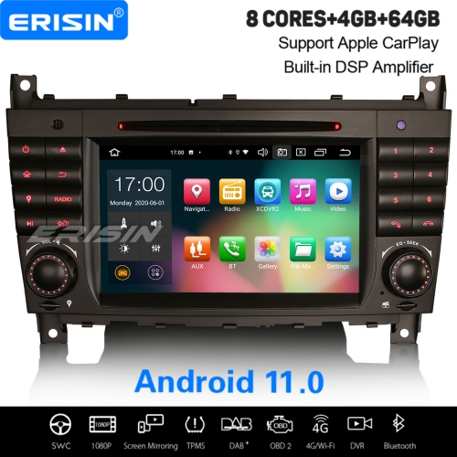 4+64G 8 Core DSP CarPlay Android 11 Car DVD Player Stereo Mercedes Benz W203 W209 C CLC CLK Class DAB+Radio GPS BT Sat Navi 7" Erisin ES8169C