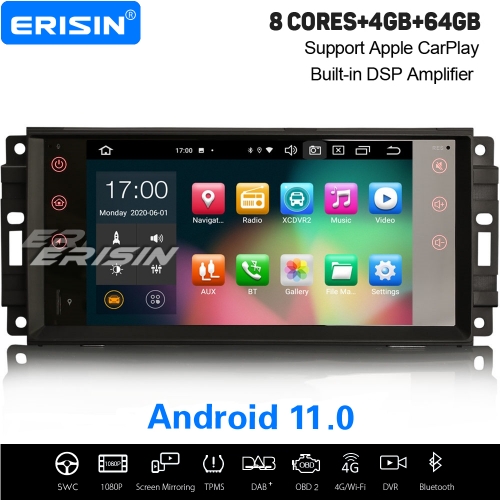 4+64G 8 Core DSP CarPlay Autoradio Jeep Chrysler Dodge Android 11.0 DAB+GPS DSP TNT TPMS DVR OBD 7" Erisin ES8176J