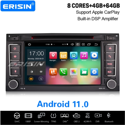 4+64GB 8 Core CarPlay DSP Android 11.0 Car DVD Player For VW Touareg Multivan T5 Car Stereo DAB+ Radio Sat NaviBT PX5 DVR TPMS BT OBD7" Erisin ES8156T