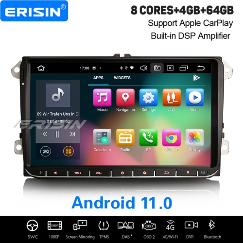 4+64GB PX5 8 Core Android 11.0 Autoradio For VW Seat Golf Jetta Fabia Skoda Touran DAB+ GPS TNT DVT TPMS Bluetooth SWC 9" Erisin ES8128V