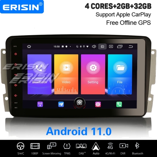 Android 11.0 Car Stereo Mercedes Benz C CLK G Class W203 W209 W639 W463 ES2763C DAB+DVR TPMS 8" OBD Sat Navi DVR