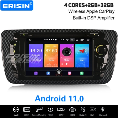 CarPlay DSP 2+32GB 4 Core DSP Android 11.0 Autoradio SEAT IBIZA 2009-2013 DAB+ DVD GPS DVR TPMS BT 7" Erisin ES2722S