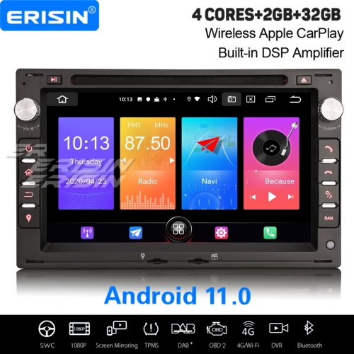 2+32GB 4 Core Android 11.0 Autoradio For VW POLO SEAT LEON SKODA SUPERB PEUGEOT 307 DAB+ DVD TNT SWC DVR TPMS GPS 4G BT OBD 7" Erisin ES2786V