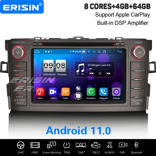 8-Core 4+64G PX5 Android 11.0 Autoradio TOYOTA AURIS COROLLA ALTIS DAB+CarPlay 4G BT DSP TPMS 2-UI 7" Erisin ES8704A