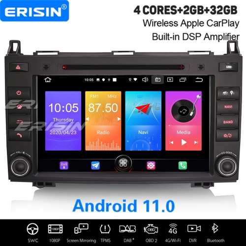 CarPlay DSP 2+32GB 4 Core DSP Android 11 Car Stereo Mercedes Benz A B Class W169 W245 Sprinter Viano Vito W639 DAB+ Navi 8" Erisin ES2721B