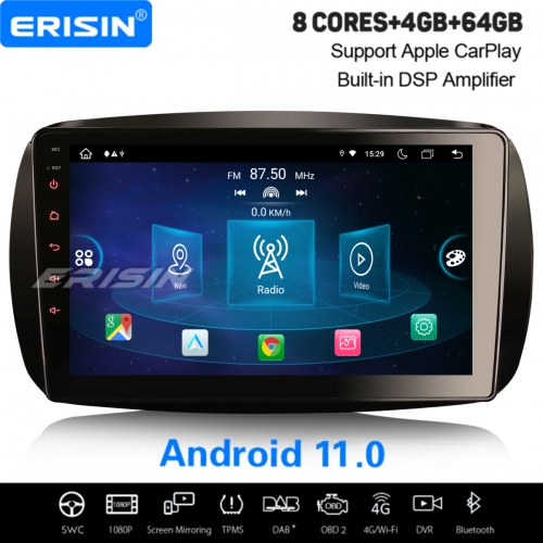 9" IPS Android 11.0 64GB Autoradio 8-UI CarPlay WiFi OBD2 Bluetooth 4G DAB+ Navi pour Mercedes-Benz SMART ES8999S