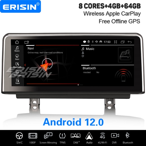 10,25" IPS 8-Cœur 64GB Android 12 Autoradio Pour BMW 3er F30/31/34 4er F32/33/36 NBT Idrive Apple CarPlay DAB+ Navi TPMS DVR Bluetooth WiFi ES3230N