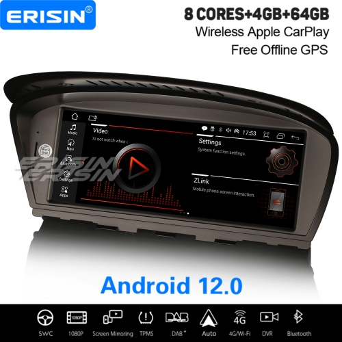 8,8" IPS 8-Cœur 64GB Android 12 Autoradio Pour BMW 5er E60/61/63/64 3er E90/91/92/93 CCC Idrive CarPlay DAB+ Navi TPMS DVR Bluetooth WiFi ES3260C