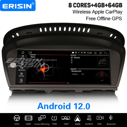 8,8" IPS 8-Cœur 64GB Android 12 Autoradio Pour BMW 5er E60/61/63/64 3er E90/91/92/93 CIC Idrive CarPlay DAB+ Navi TPMS DVR Bluetooth WiFi ES3260I