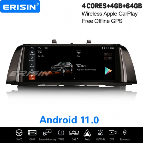 10,25" IPS 64GB Android 11.0 Autoradio Pour BMW 5er F10/F11 CIC Idrive CarPlay DAB+ Navi TPMS DVR Bluetooth WiFi 4G ES3625I