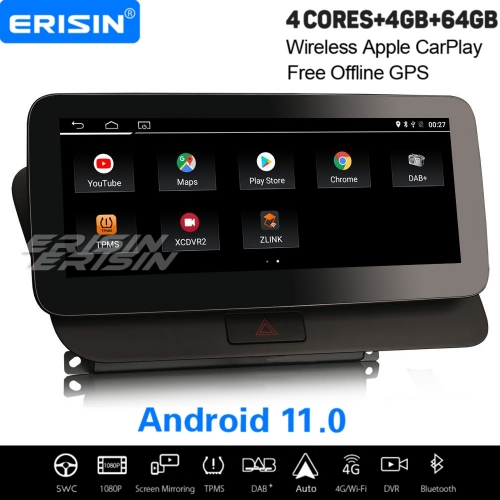 10.25" IPS 64GB Android 11 Car Stereo For Audi Q5 2009-2016 [configuration high] CarPlay&Android Auto DAB+ Satnav TPMS DVR Bluetooth WiFi 4G ES3675QH