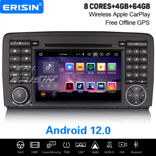 8-Core Android 12.0 64GB Car Stereo DAB+ Satnav For Mercedes Benz R-Class W251 CarPlay&Android Auto WiFi 4G IPS DSP OBD2 TPMS Bluetooth 5.0 ES8581R