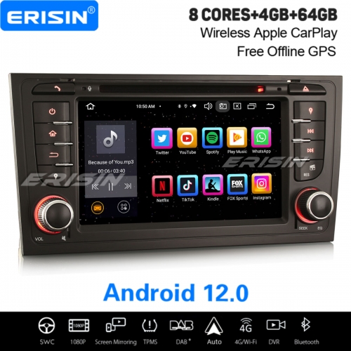 8-Cœur Android 12.0 64Go Autoradio DAB+ Navi pour Audi A6 S6 RS6 Allroad CarPlay&Android Auto WiFi 4G IPS DSP OBD2 TPMS Bluetooth 5.0 ES8506A