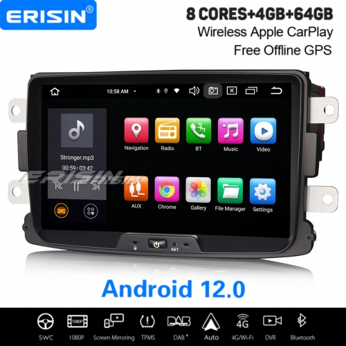 8-Core Android 12 64GB Car Stereo DAB+ Satnav For Renault Dacia Duster Logan Sandero Dokker Lodgy CarPlay&Auto WiFi DSP OBD TPMS Bluetooth 5.0 ES8529D