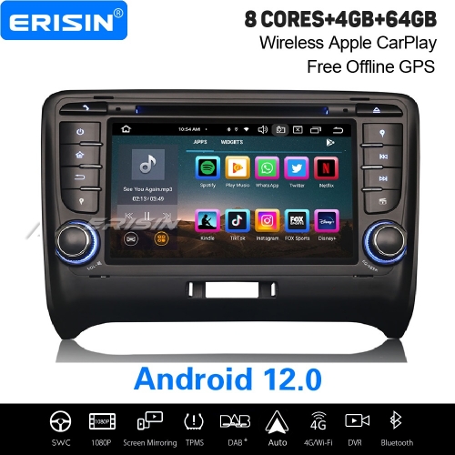 8-Core Android 12.0 64GB Car Stereo DAB+ Satnav For AUDI TT MK2 CarPlay&Android Auto WiFi 4G IPS DSP OBD2 TPMS Bluetooth 5.0 ES8579T