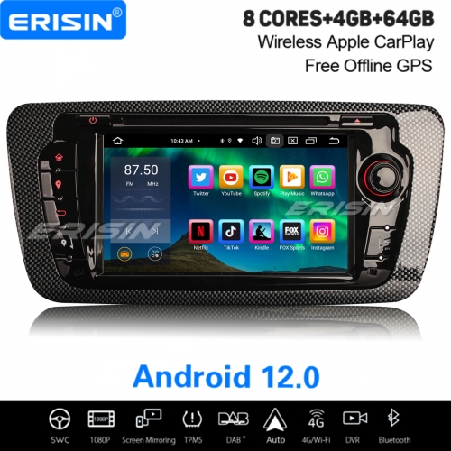 8-Core Android 12.0 64GB Car Stereo DAB+ Satnav For SEAT IBIZA CarPlay&Android Auto WiFi 4G IPS DSP OBD2 TPMS Bluetooth 5.0 ES8522S