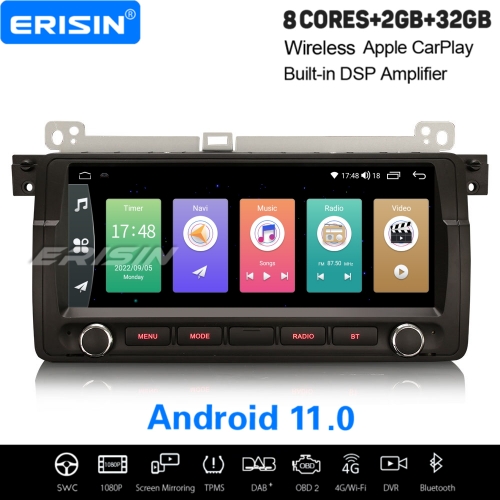 8.8" 8-Core 2GB+32GB Android 11 Car Stereo DAB+ GPS For BMW 3 Series E46 320 M3 Rover 75 MG ZT CarPlay&Android Auto WiFi DSP OBD TPMS Bluetooth ES4146