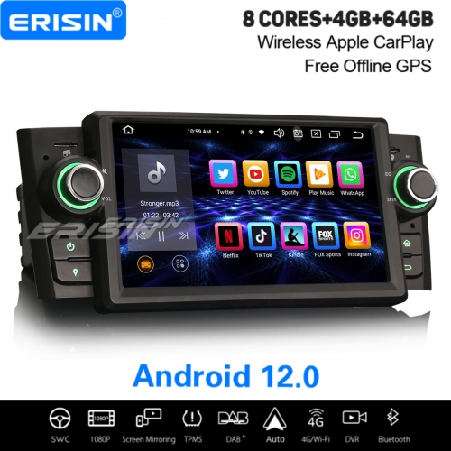 8-Cœur 64Go Android 12.0 Autoradio DAB+ GPS Navi pour Fiat Punto Linea CarPlay&Android Auto WiFi 4G IPS DSP TNT DVR OBD2 TPMS Bluetooth 5.0 ES8523L