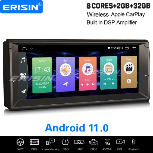 10.25" 8-Core 2GB+32GB Android 11.0 Car Stereo DAB+ Satnav For BMW 5 Series E39 M5 CarPlay&Android Auto WiFi 4G DSP OBD2 TPMS Bluetooth A2DP ES4139B