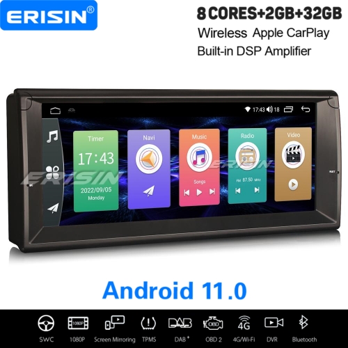 10,25" 8-Cœur 2Go+32Go Android 11.0 Autoradio DAB+ GPS Navi Pour BMW 5 Série E39 M5 CarPlay&Android Auto WiFi 4G DSP OBD2 TPMS Bluetooth A2DP ES4139B