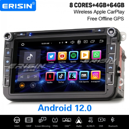 8" 8-Core 64GB Android 12 Car Stereo DAB+ Satnav For VW Passat T5 Polo Golf 5/6/Plus Skoda SEAT CarPlay&Android Auto WiFi OBD TPMS Bluetooth 5 ES8515V
