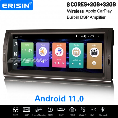 10,25" 8-Cœur 2Go+32Go Android 11.0 Autoradio DAB+ GPS Navi Pour BMW X5 E53 CarPlay&Android Auto WiFi 4G DSP OBD2 TPMS Bluetooth A2DP ES4153B